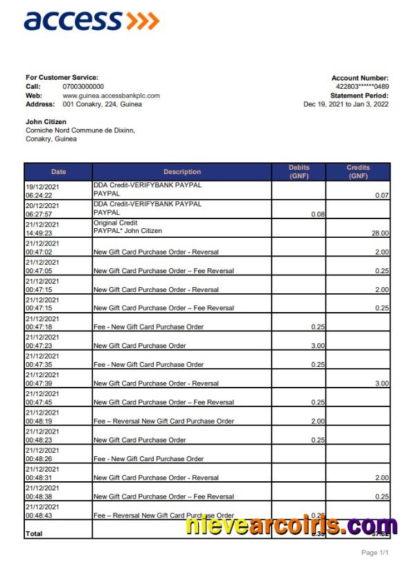 Guinea Access bank statement